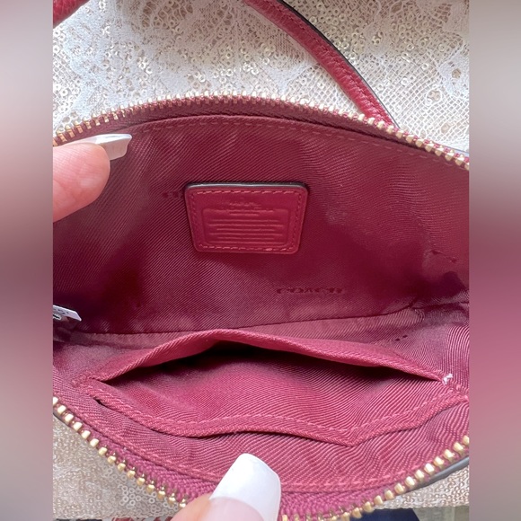 COACH Like New! Beaded Cranberry Corner Zip Pebble Leather Wristlet - Picture 12 of 13